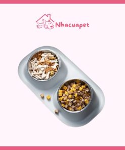 Bát ăn đôi cho mèo chó thú cưng hai ngăn inox rời COCO Lapeta